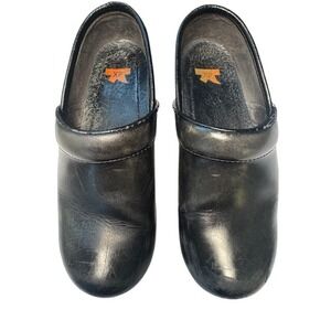 Dansko Women's Black Metallic Leather Clogs Mules‎ Slip On Shoes Size 38
